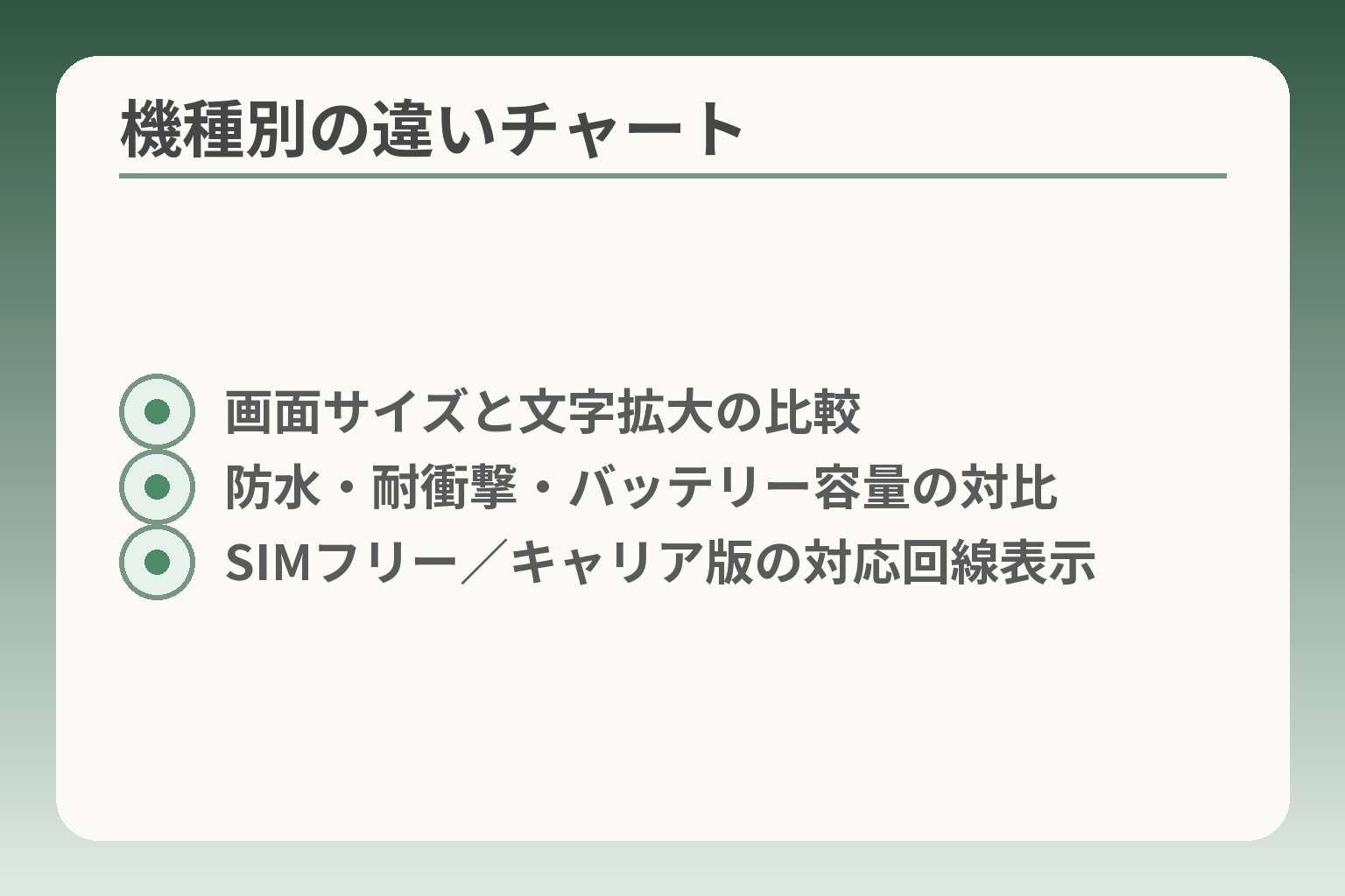 機種別の違いチャート