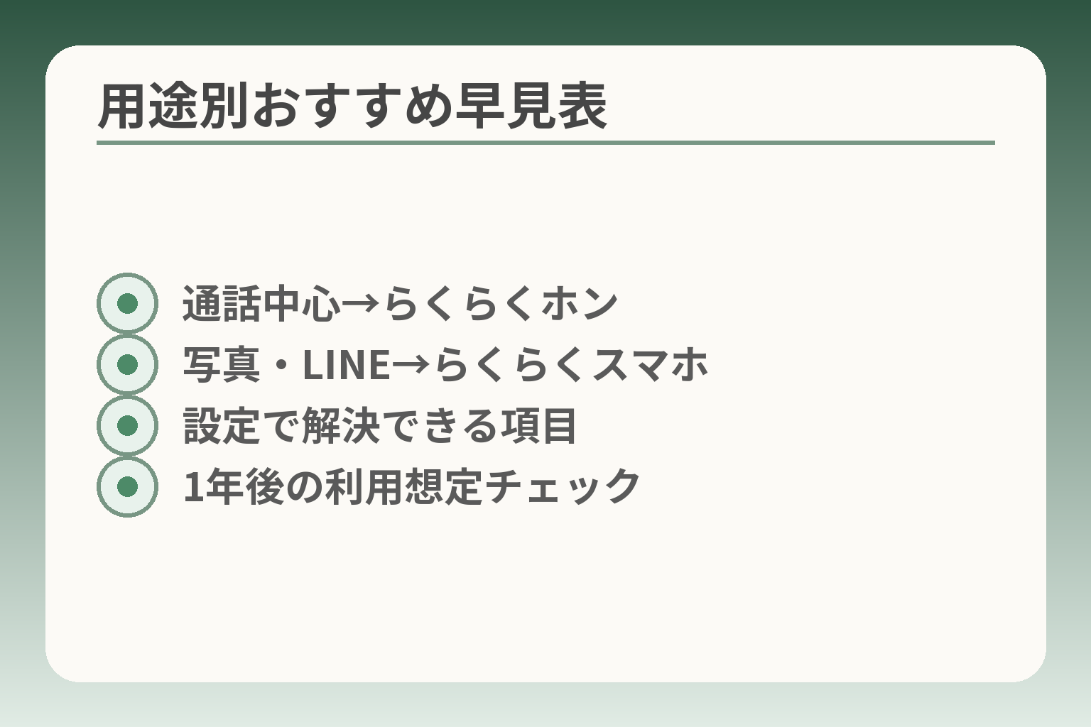 用途別おすすめ早見表