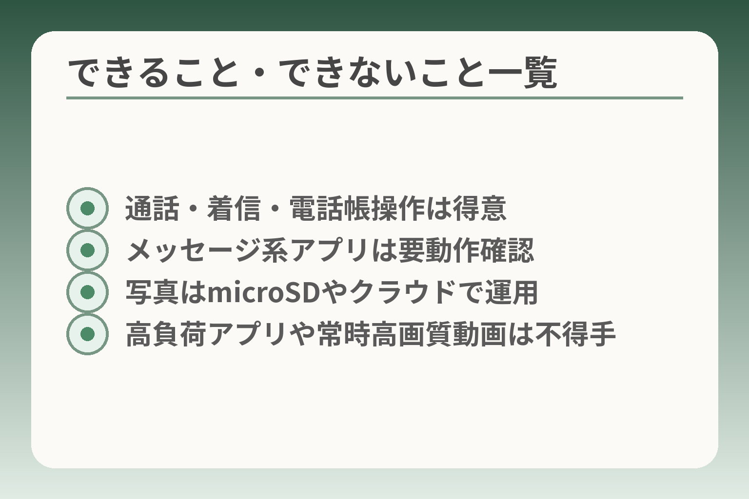 できること・できないこと一覧