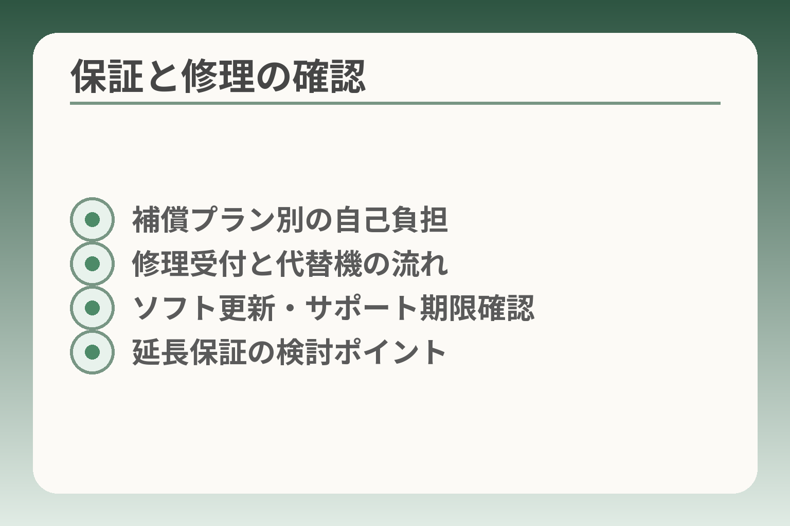 保証と修理の確認