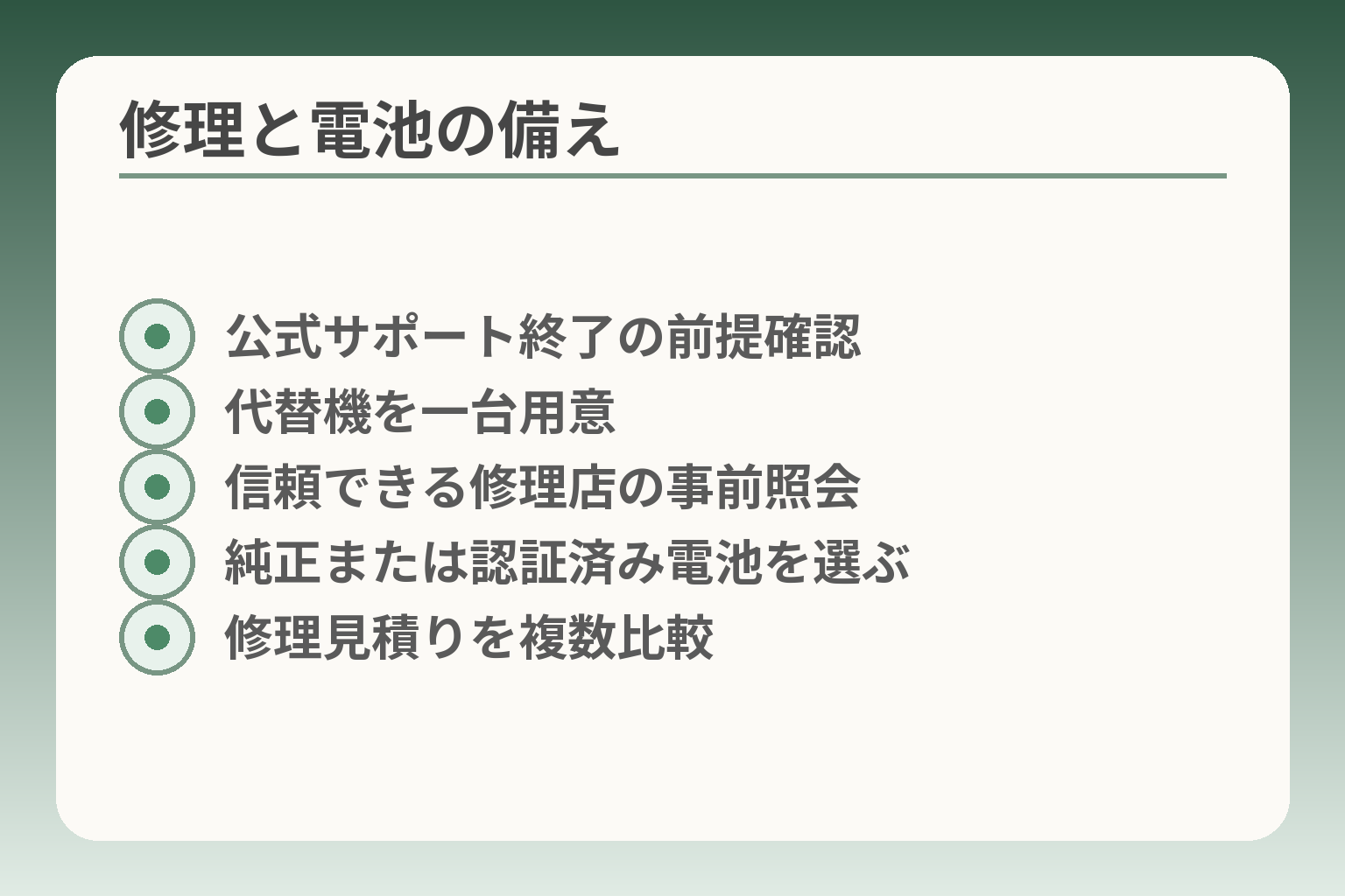 修理と電池の備え