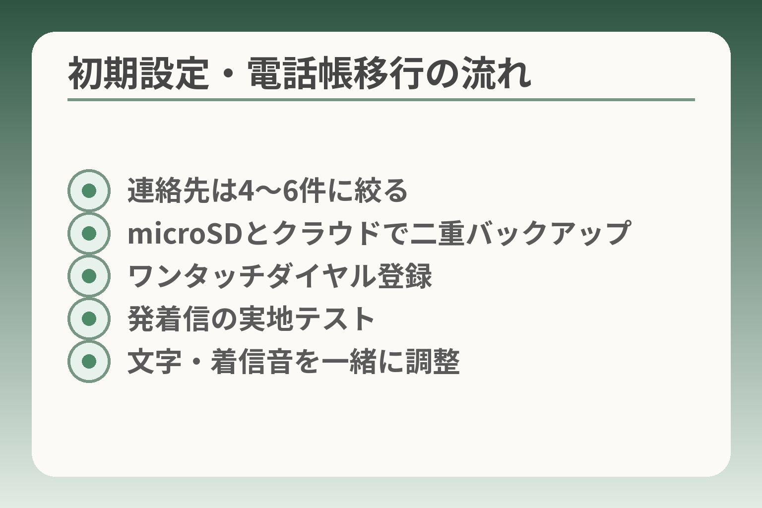 初期設定・電話帳移行の流れ