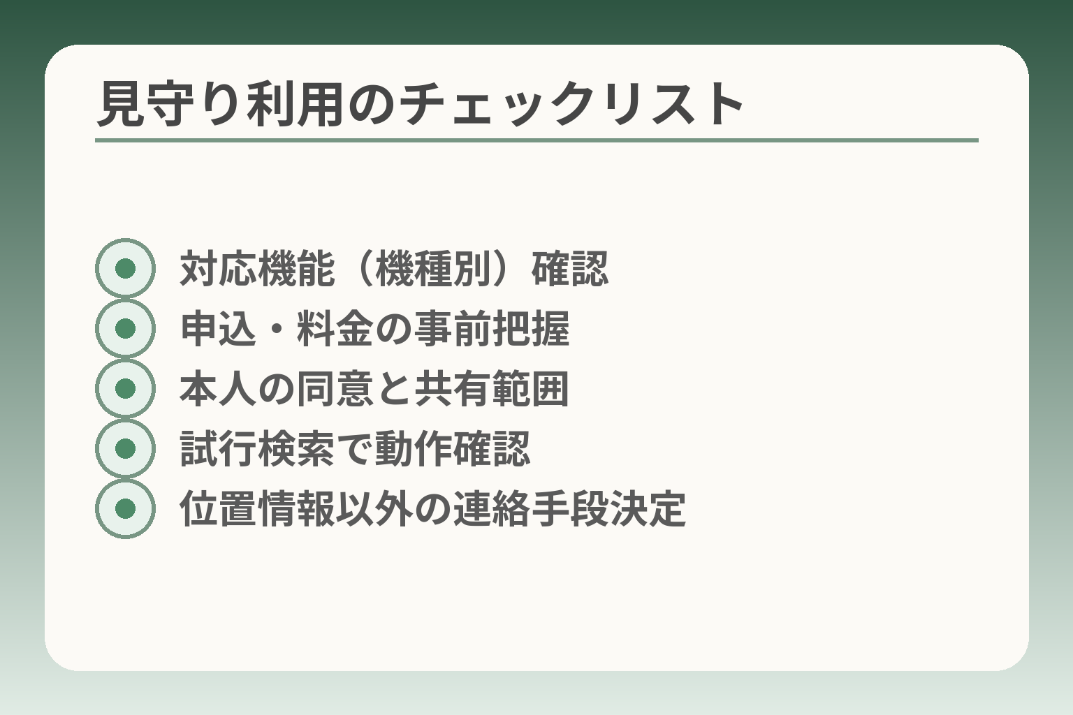 見守り利用のチェックリスト