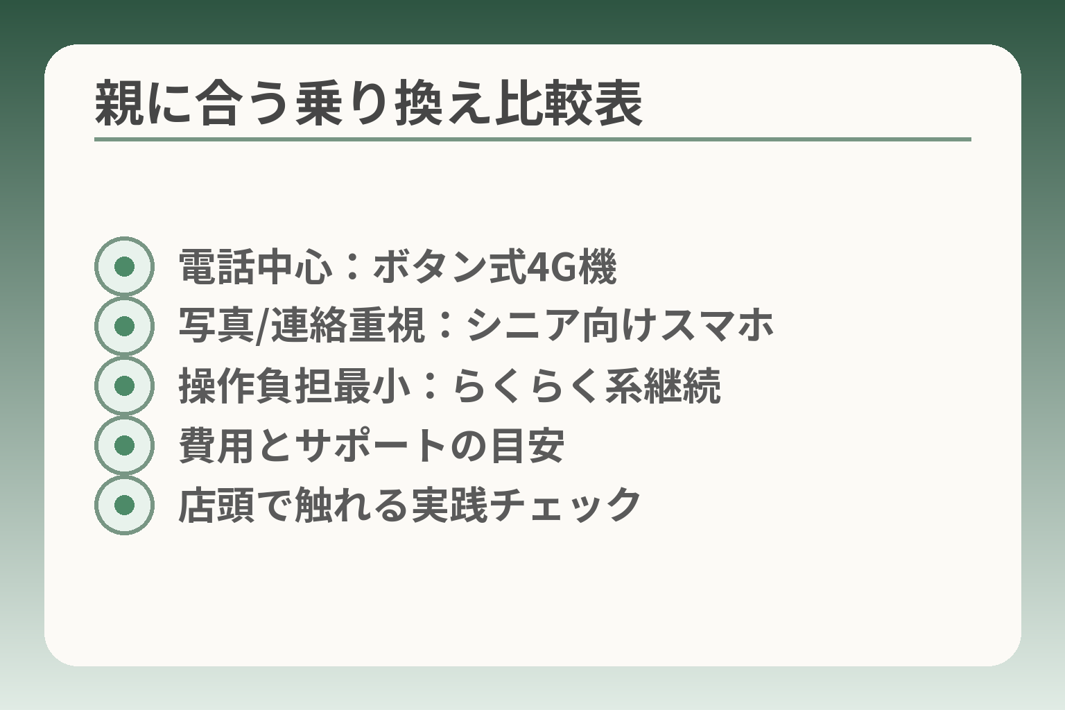 親に合う乗り換え比較表