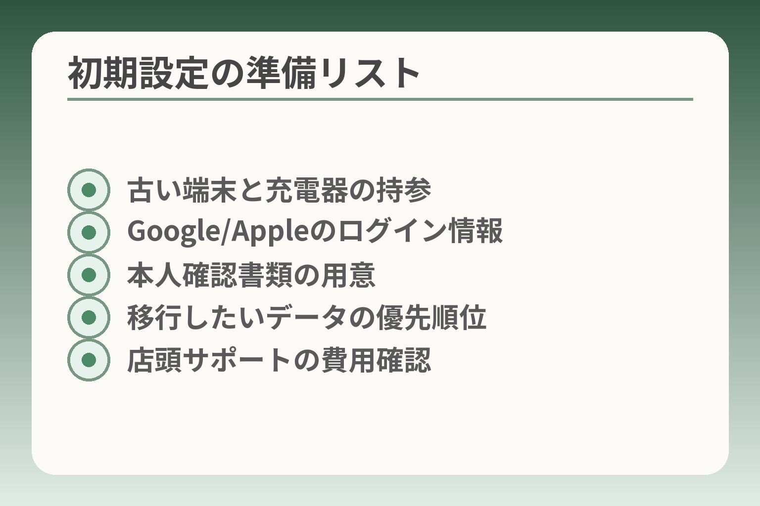 初期設定の準備リスト