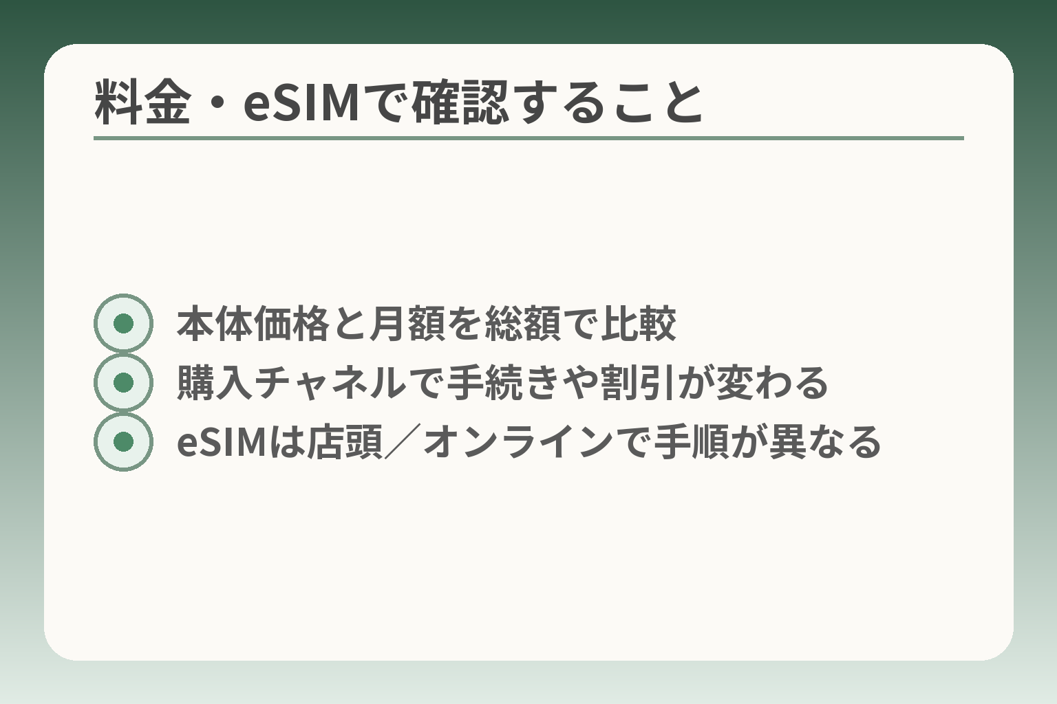 料金・eSIMで確認すること
