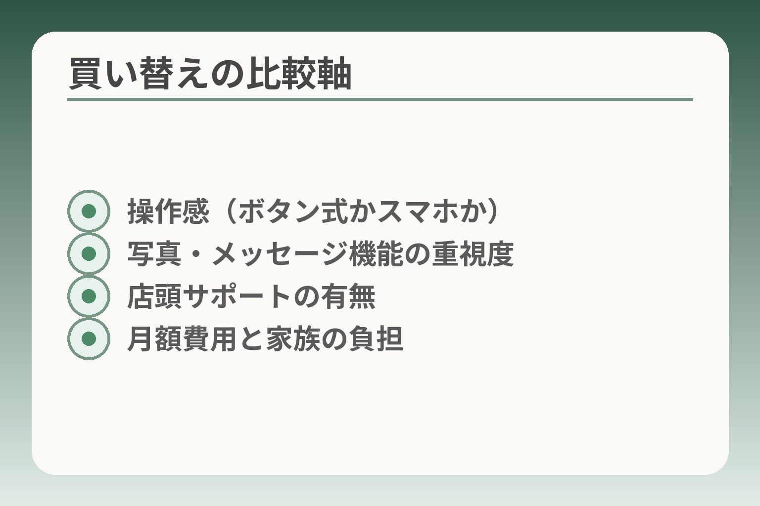 買い替えの比較軸