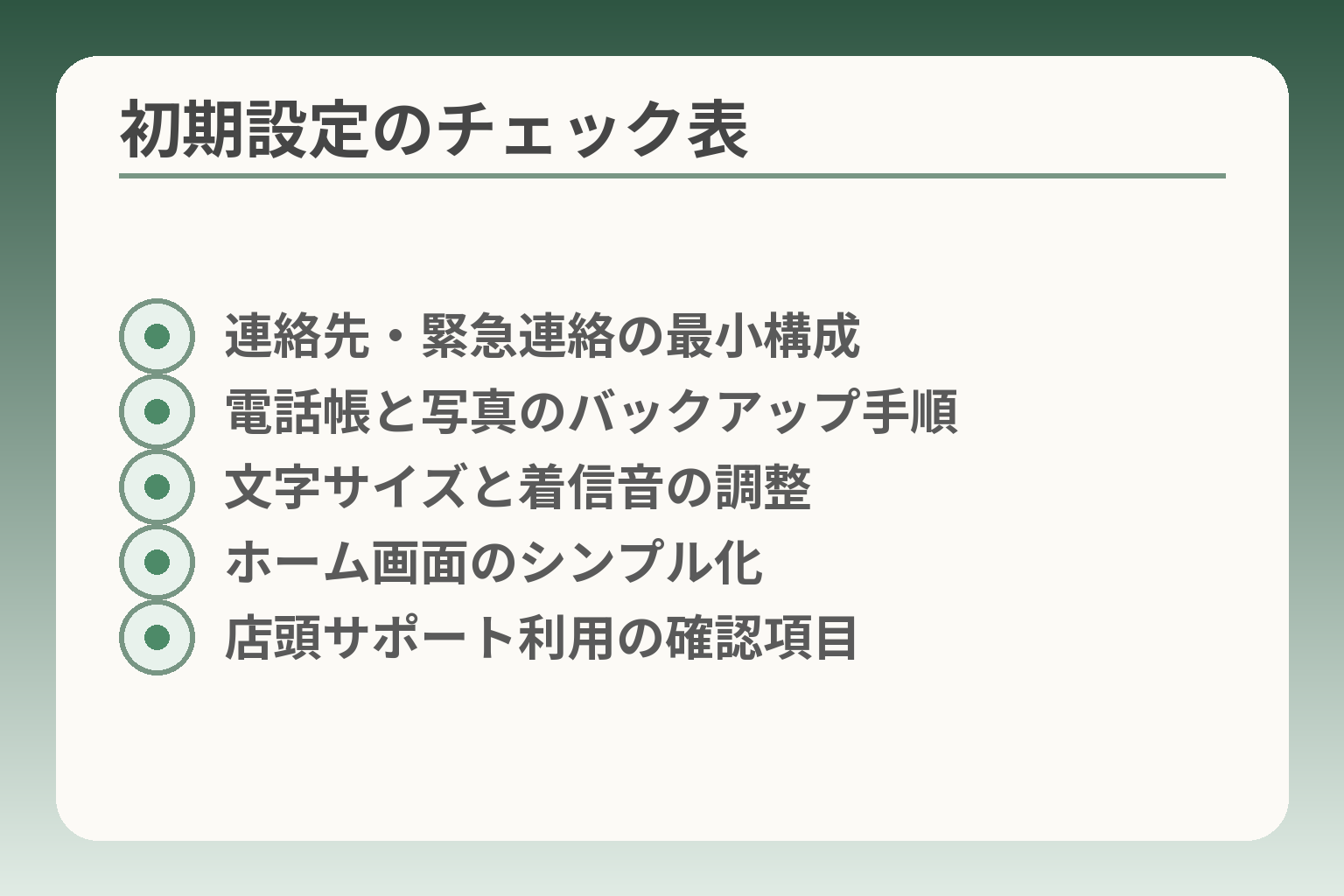 初期設定のチェック表