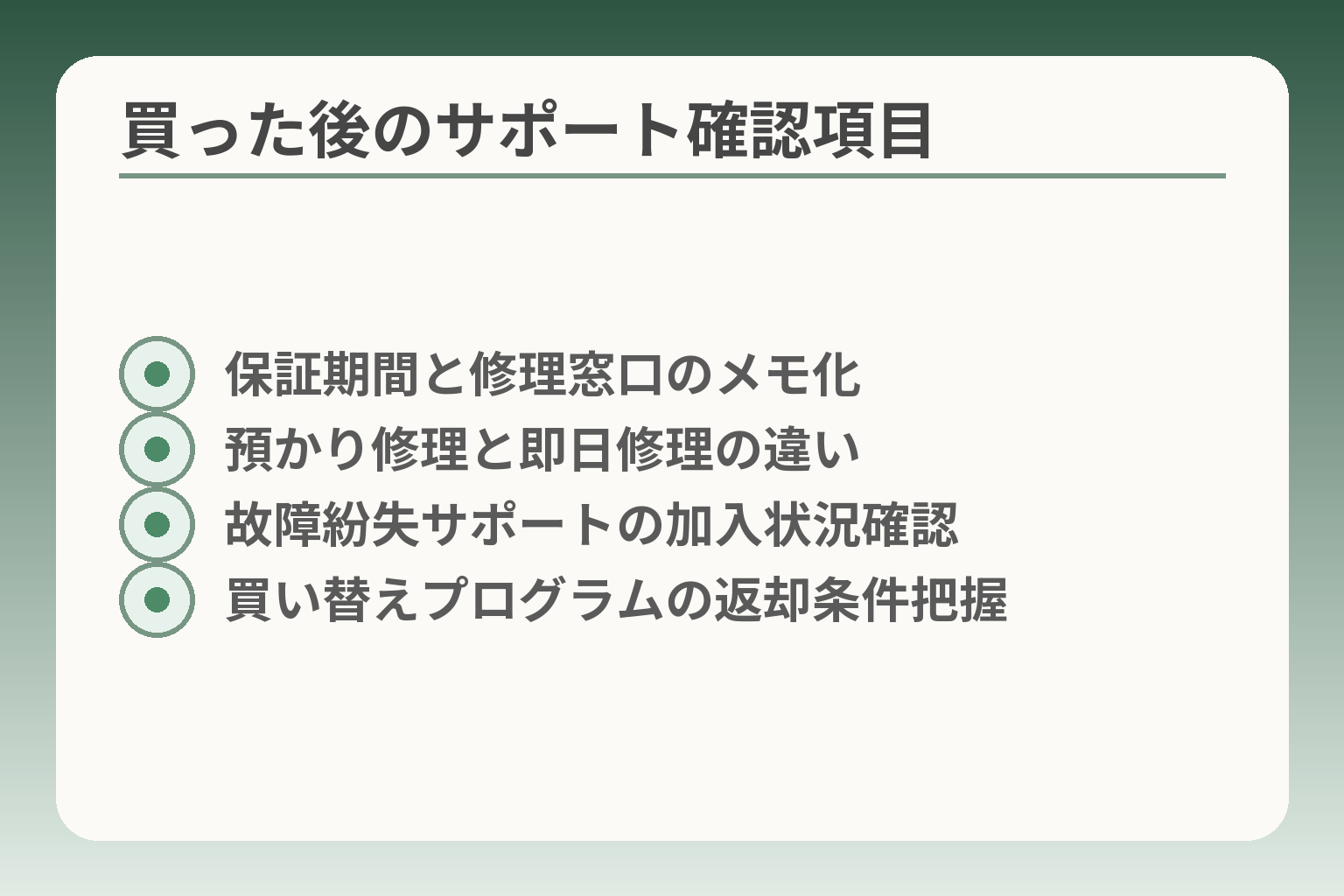 買った後のサポート確認項目