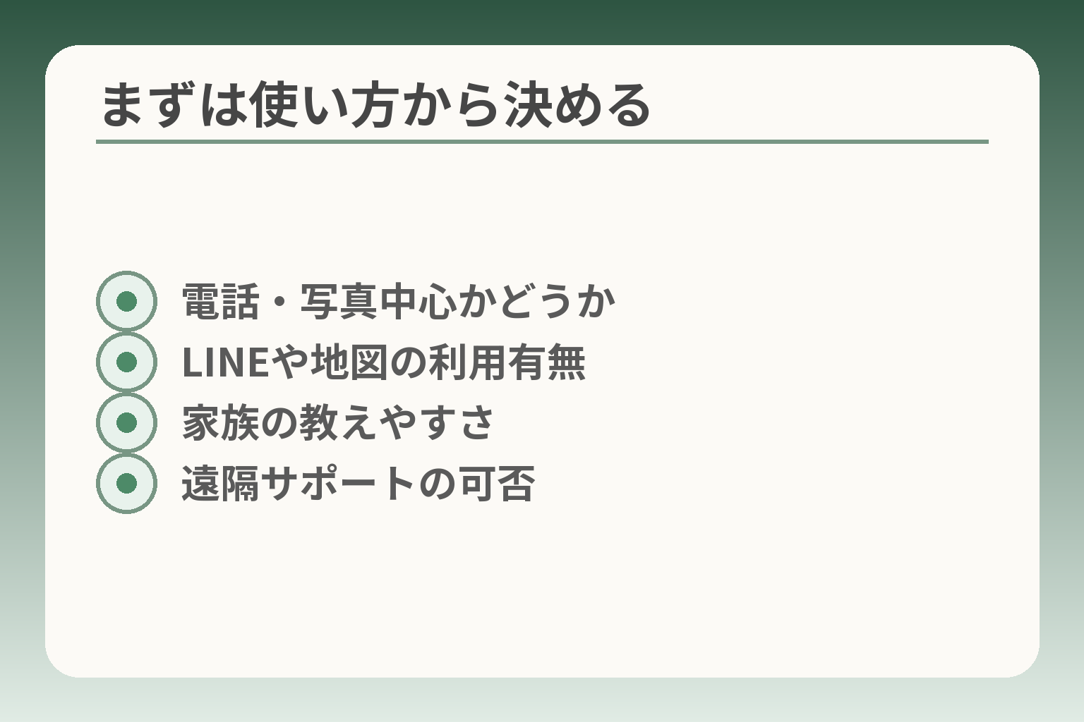 まずは使い方から決める