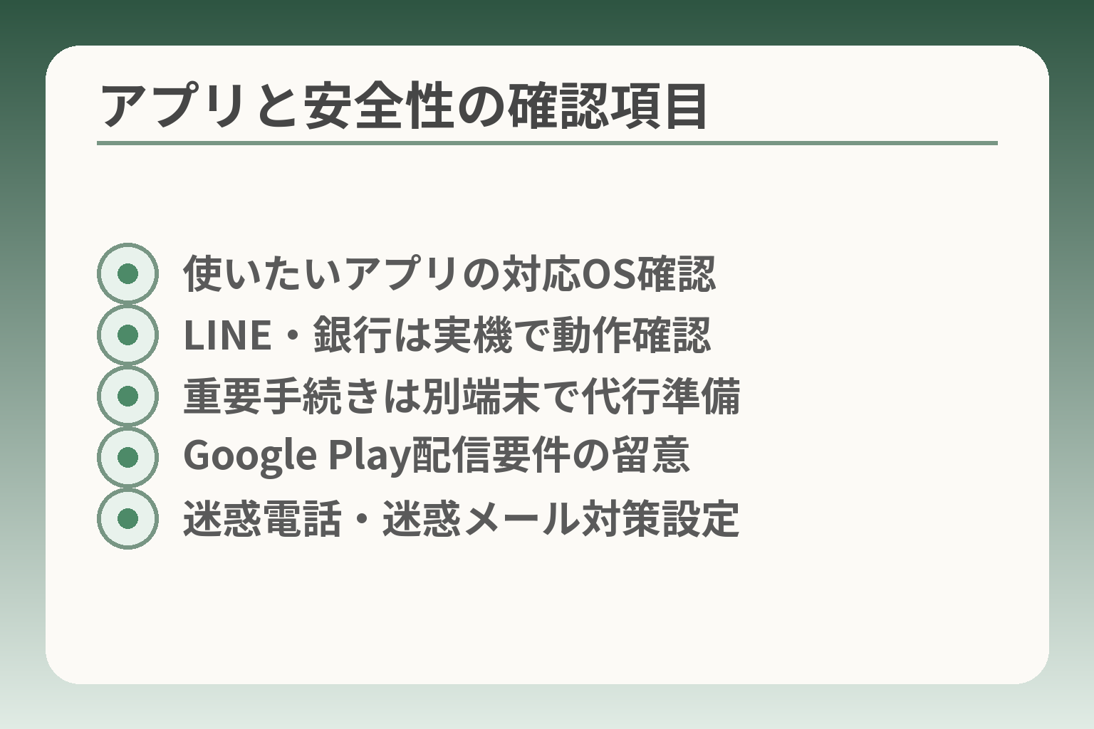 アプリと安全性の確認項目