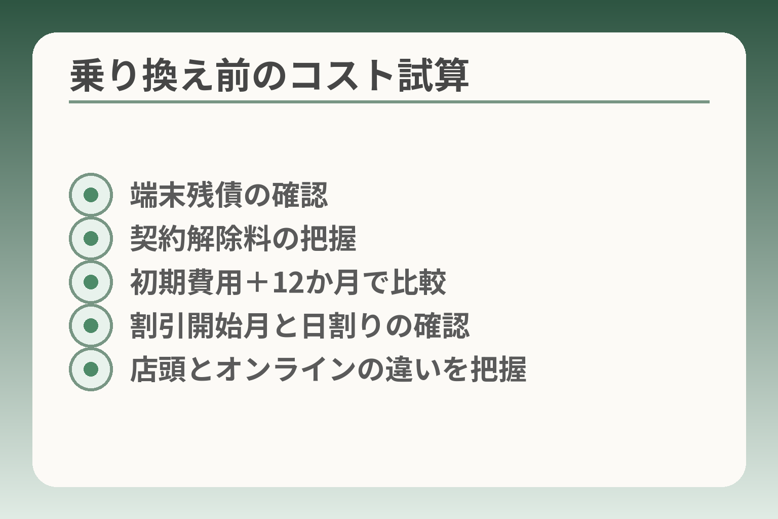 乗り換え前のコスト試算